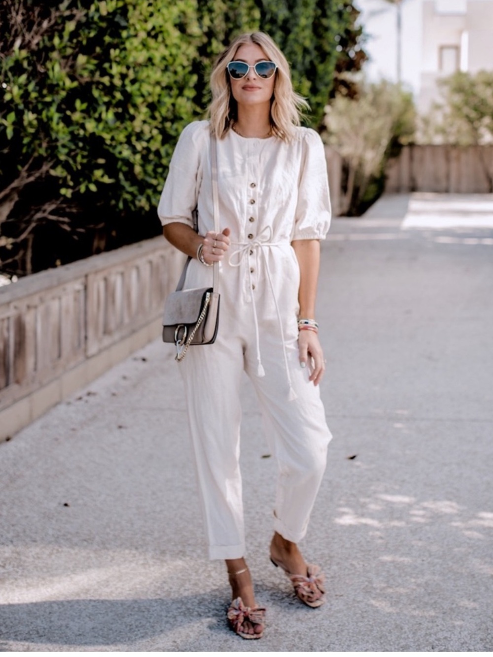 Madewell Women's Linen Blend Jumpsuit Puff-Sleeve Tassel-Tie Ivory Sz Medium NWT - Picture 6 of 8